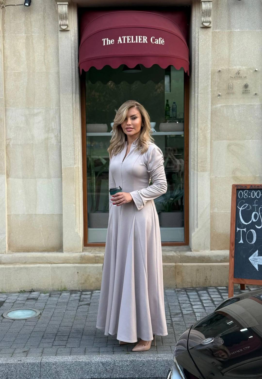 Bej uzunqol maxi don